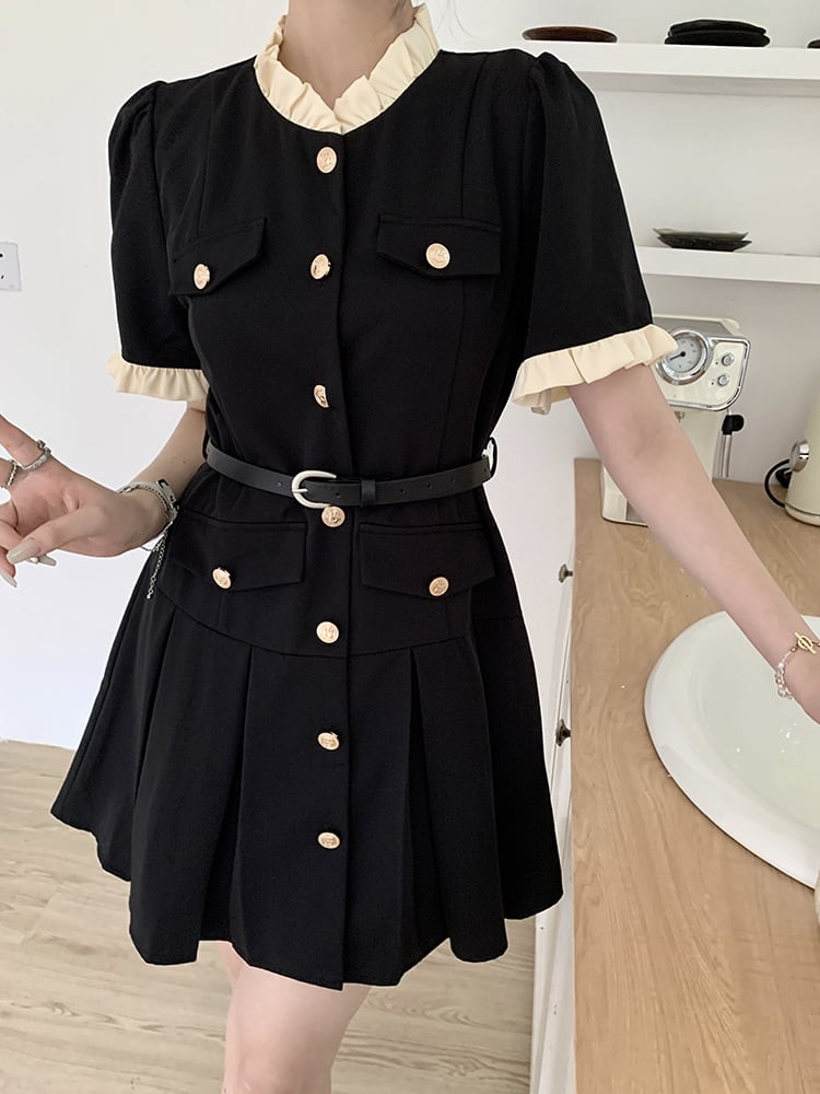 【dress】知的で品の良い♡エレガントデートワンピースベルト付き　M16775