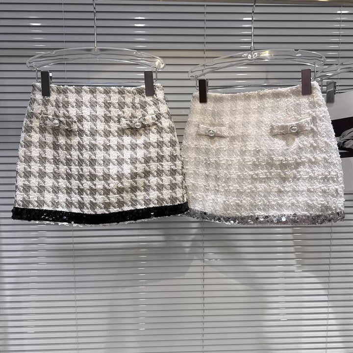 【bottoms】スパンコール付きツイードショートパンツ Q7449