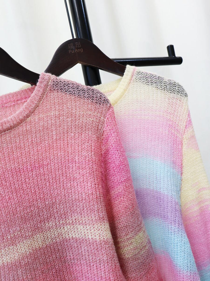 【tops】クルーネックボーダー柄ニットセーター　M18523