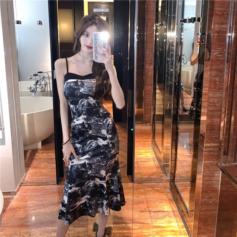 【dress】おしゃれ大人気プリントマーメイドキャミワンピース　M16781