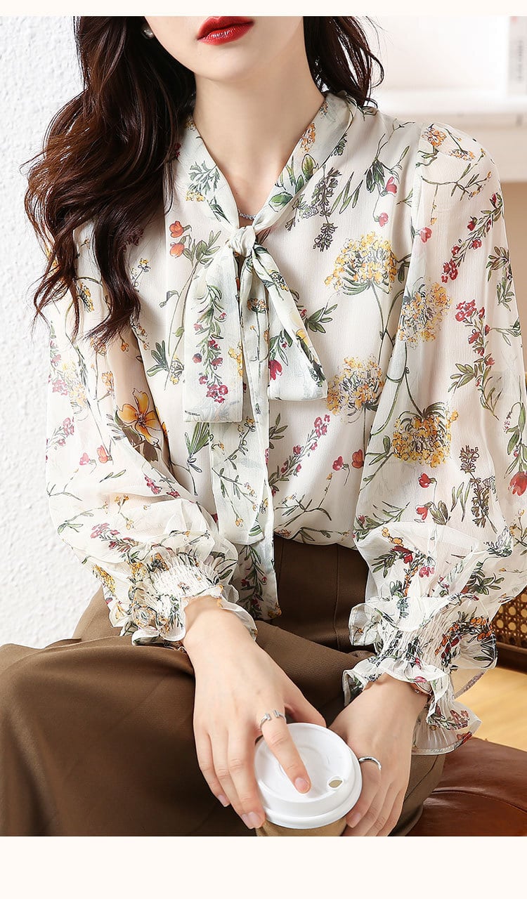 【tops】美感いっぱい✿ ✿エレガントプリントシャツトップス　M16867