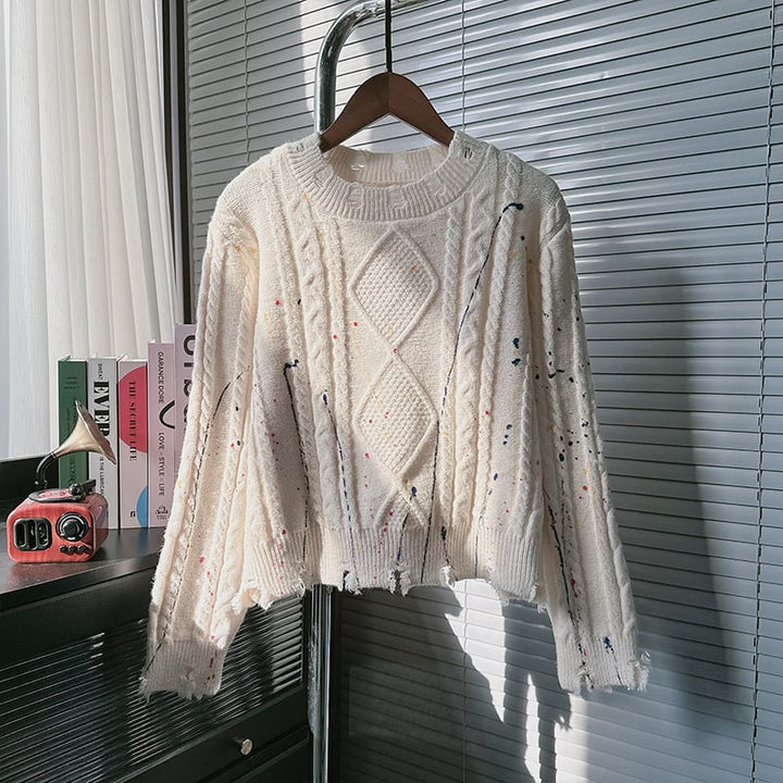 【tops】ダメージ加工ニットセーター　M25650