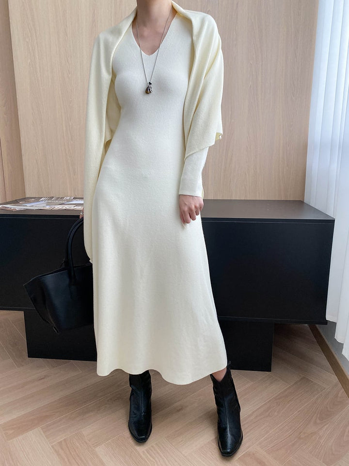 【dress】ショール付きニットワンピース Q7003