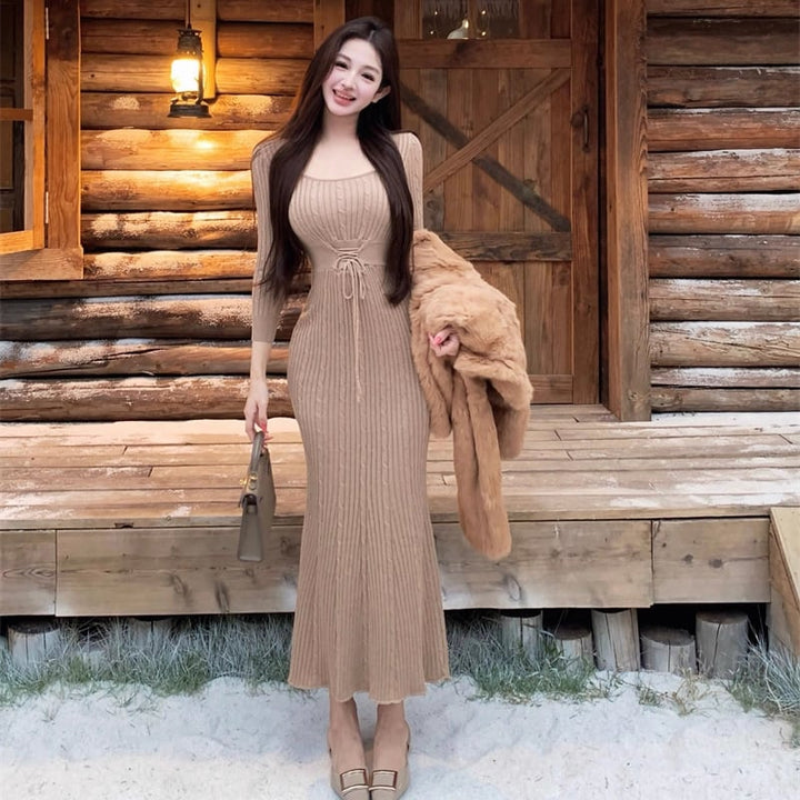 【dress】ロングニットワンピース Q7601