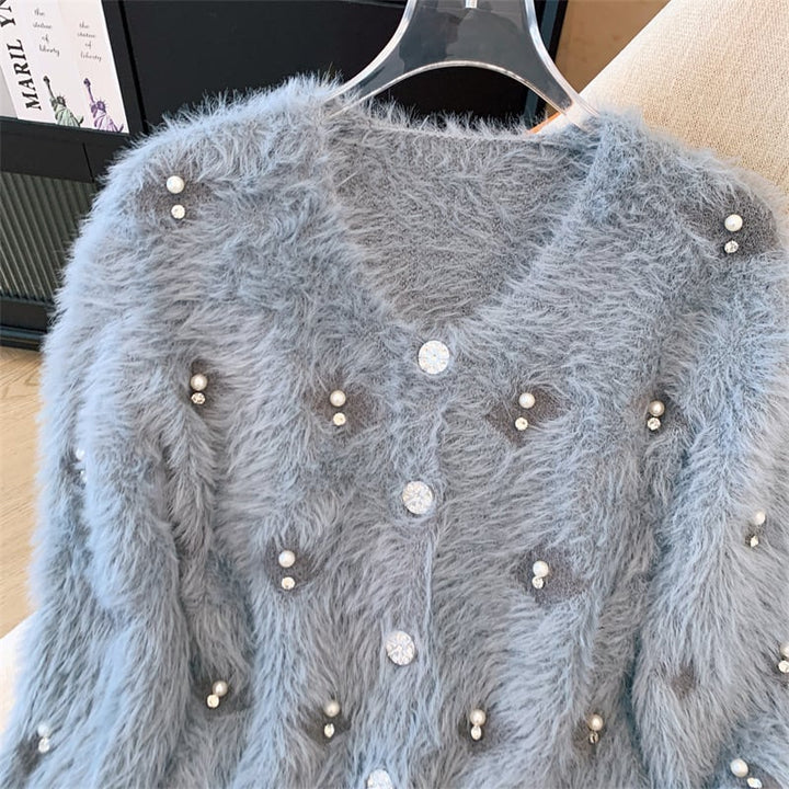 【outer】パールビジューニットカーデ　M27838