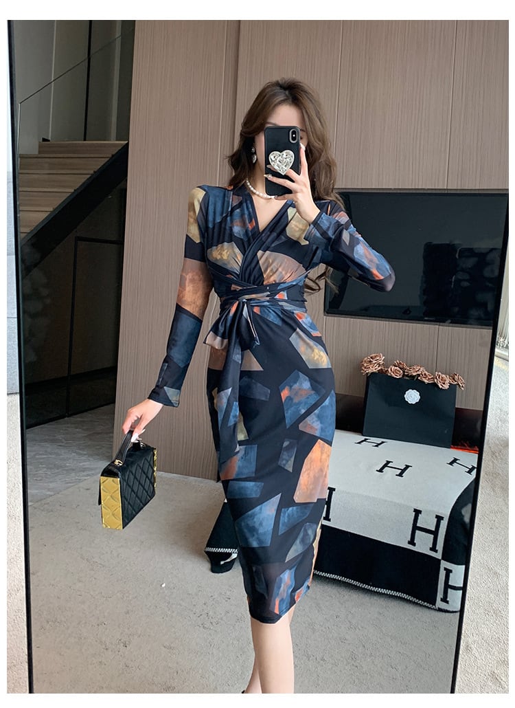 【dress】女子力アップエレガントVネックワンピース　M17432