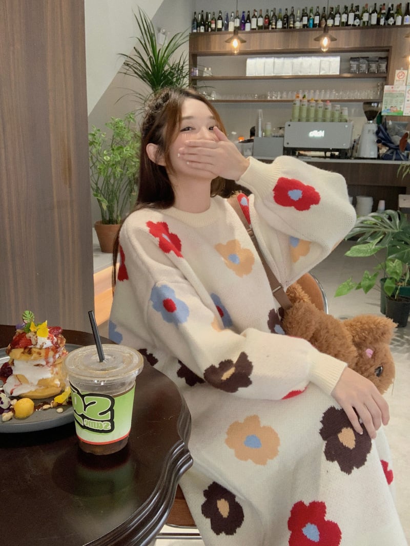 【dress】プリントニットワンピース　M26902