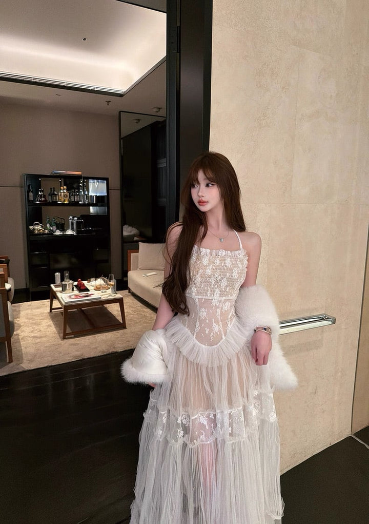【dress】チュールレースロングワンピース Q7971