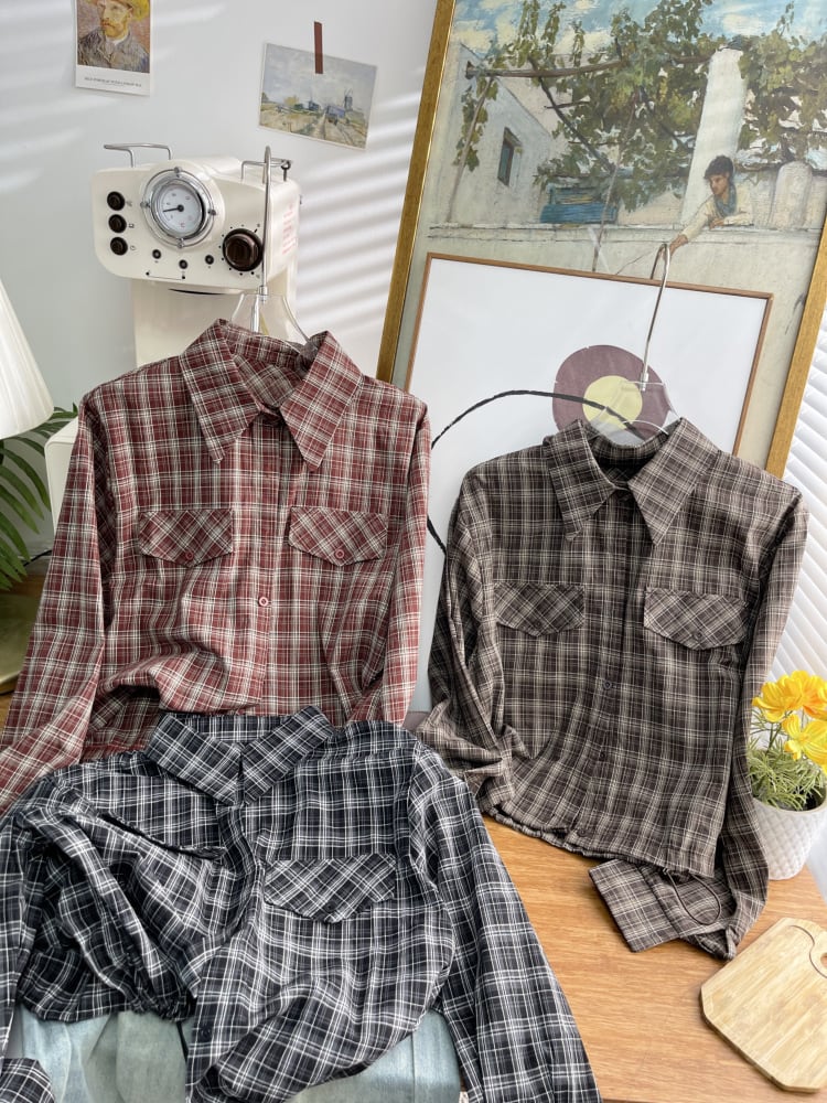 【tops】チェック柄シャツトップス　M25714