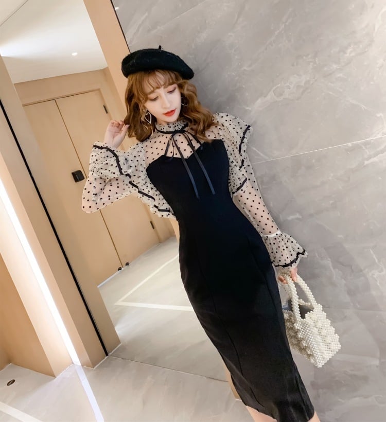 【dress】フリル切り替えワンピース　M21596