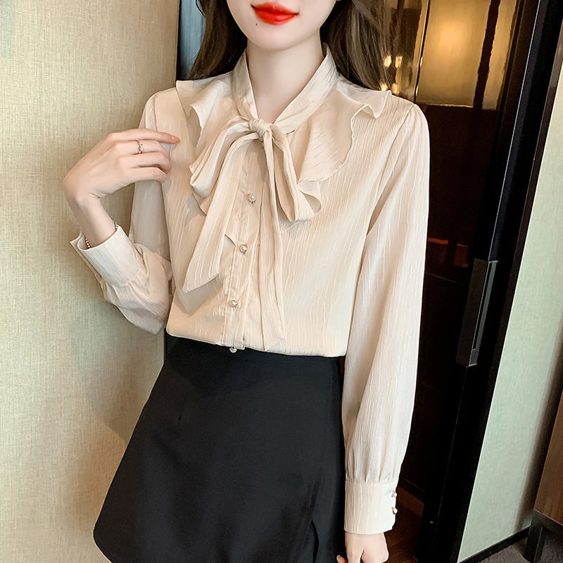 【tops】人気アイテム ! リボン付きシャツトップス　M17615