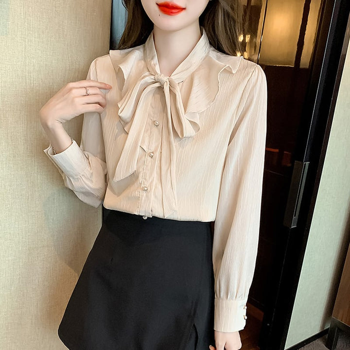 【tops】人気アイテム ! リボン付きシャツトップス　M17615