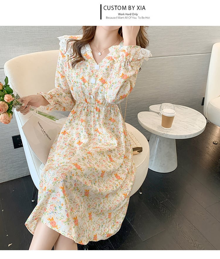 【dress】細身効果抜群♪スウィート花柄ワンピースオシャレ　M17017