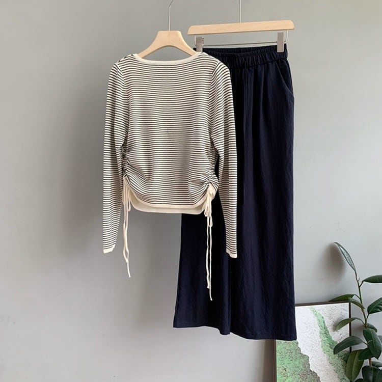 【tops】ボーダー柄切り替えニットトップス　M26522