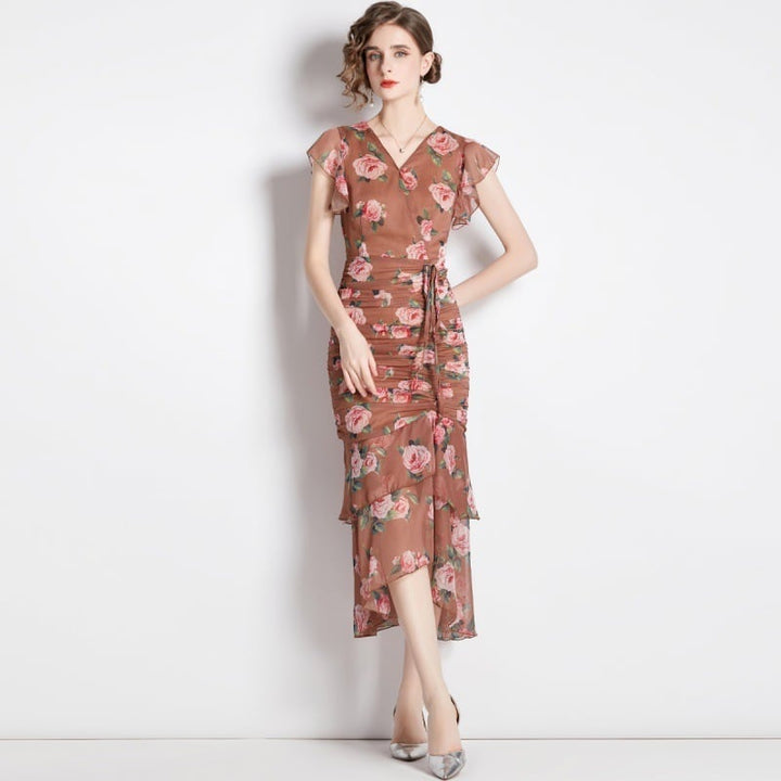 【dress】フリルプリントワンピース　M25062