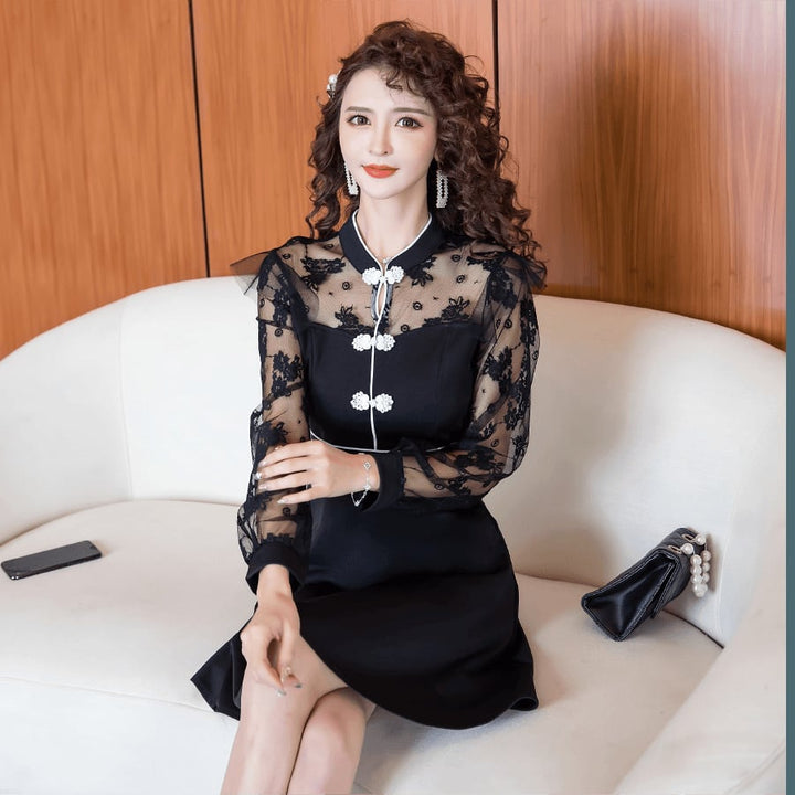 【dress】 ファッションレース切り替えデートワンピース　M17426
