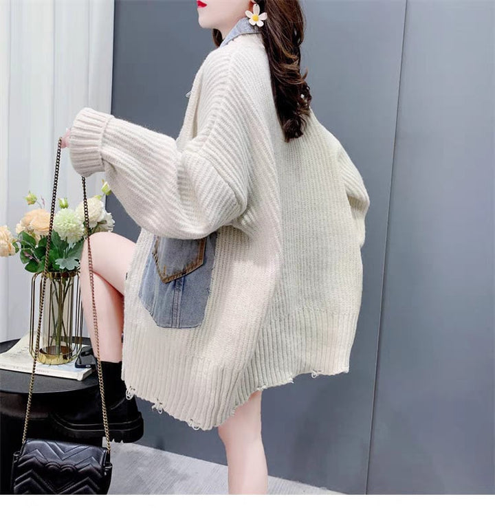 【outer】デニム切り替えニットカーデ　M27640