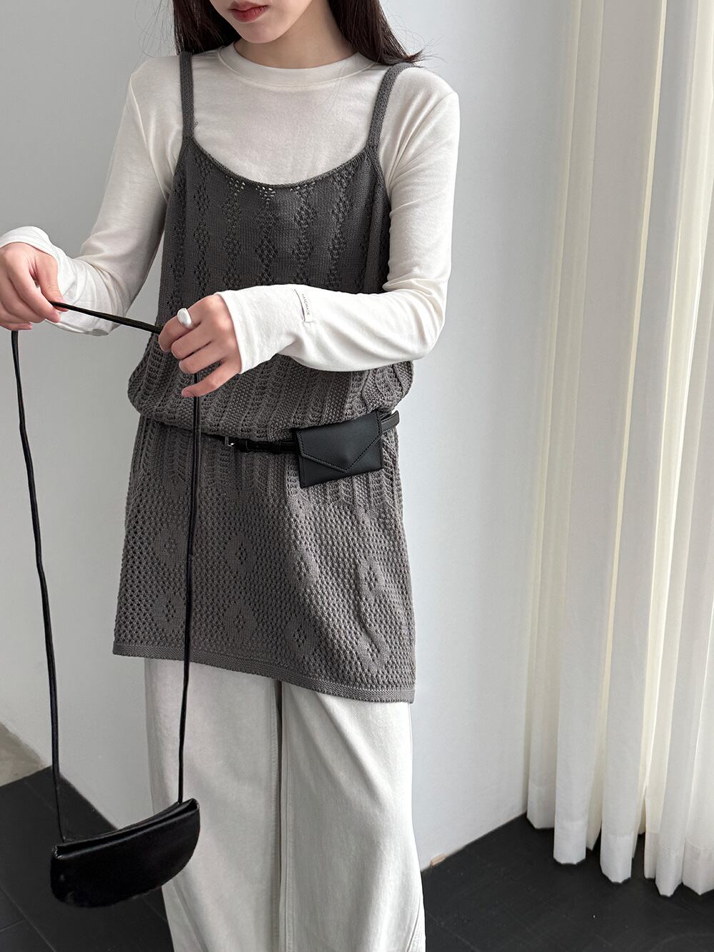 【tops】透かしニットキャミソール Q8326