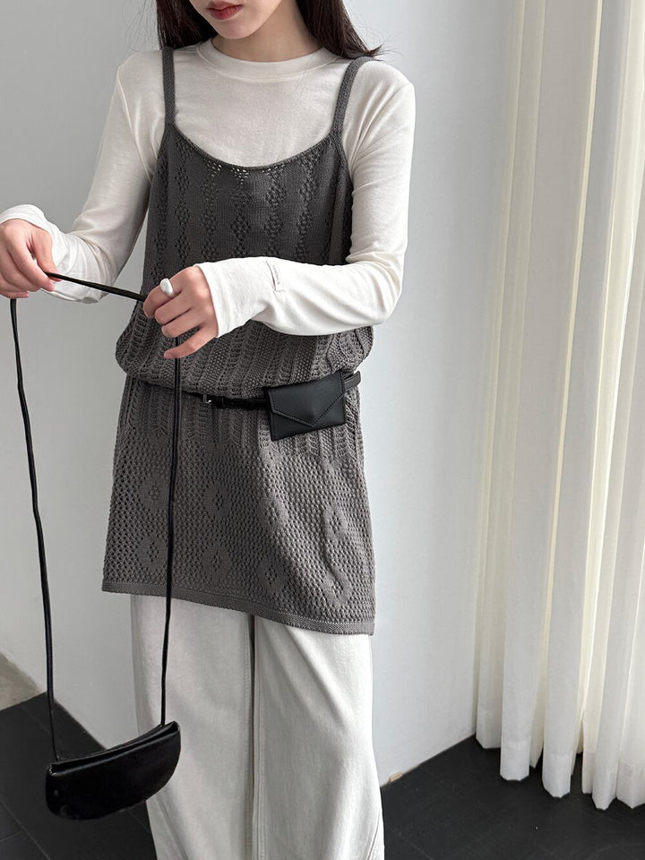 【tops】透かしニットキャミソール Q8326