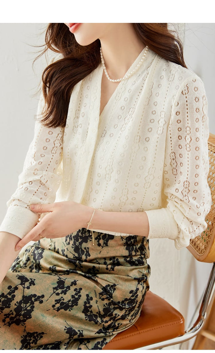 【tops】人気アイテム ! エレガントVネックシャツトップス　M17044