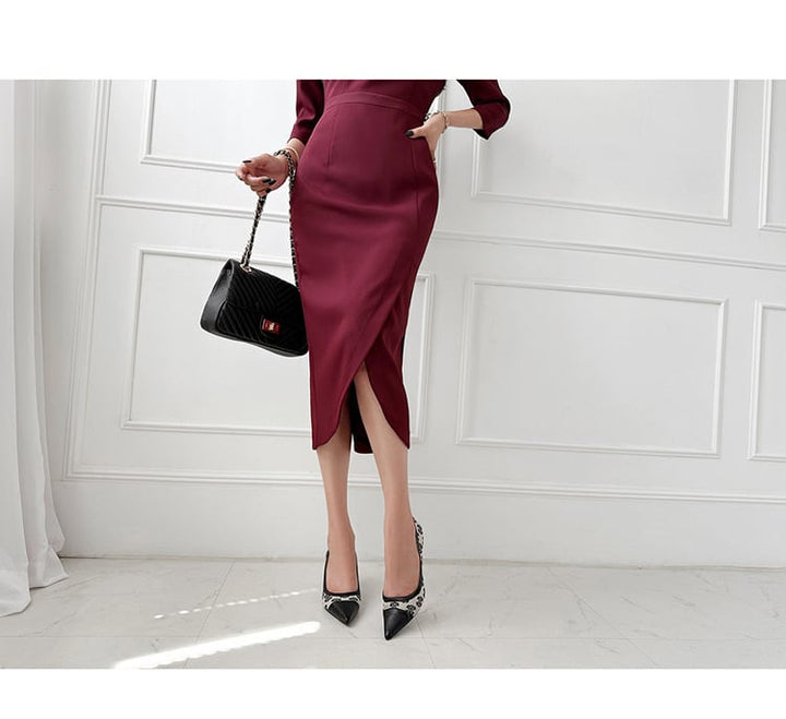 【dress】OL、通勤7分袖スリットデートワンピース　M17727