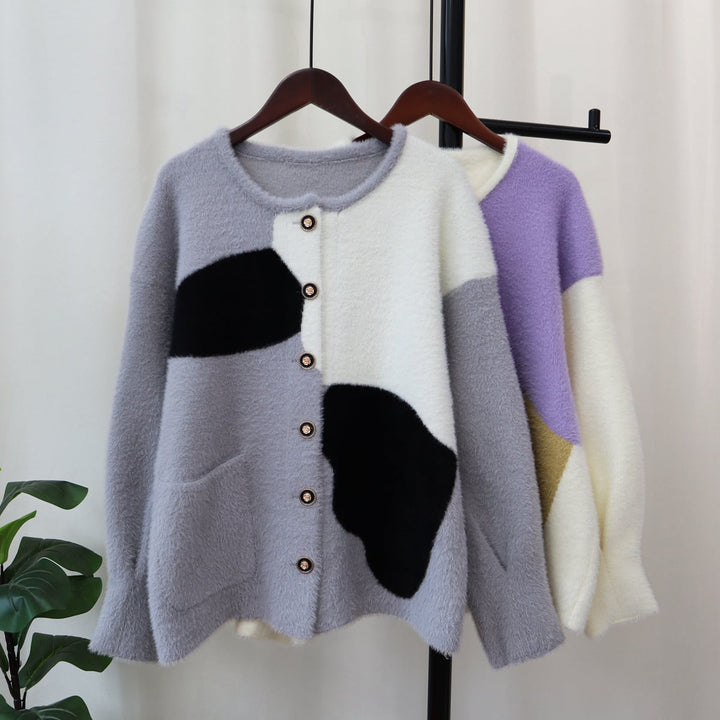 【outer】クルーネック配色ニットカーデ　M18313