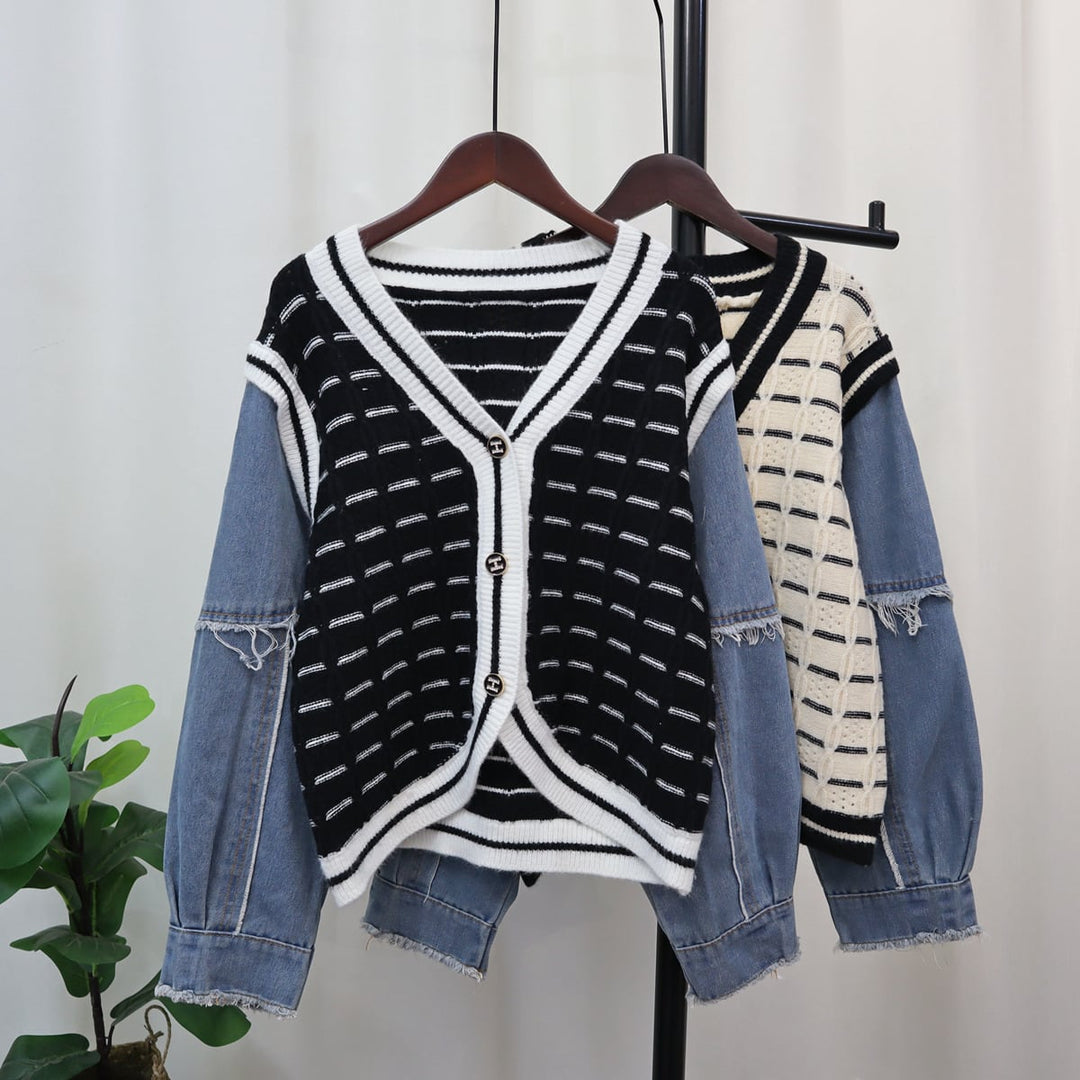 【outer】デニムドッキングニットカーデ　M18258