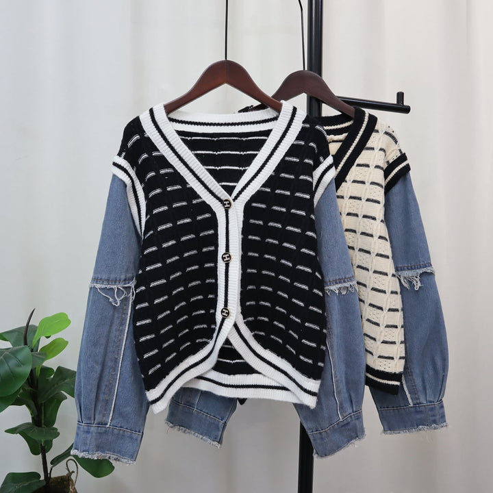 【outer】デニムドッキングニットカーデ　M18258