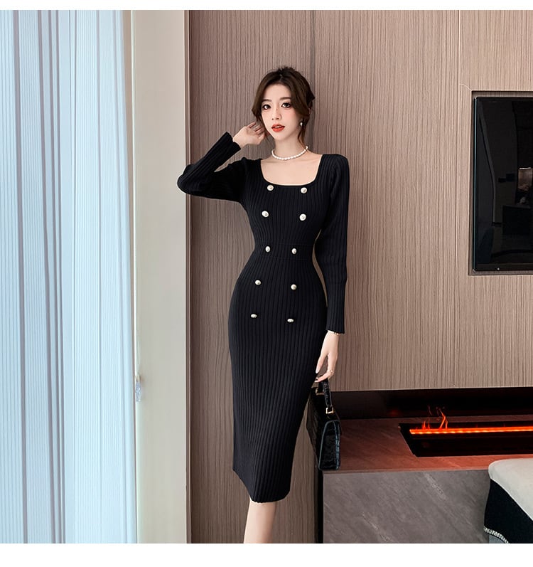 【dress】ダブルボタンニットワンピース　M18208