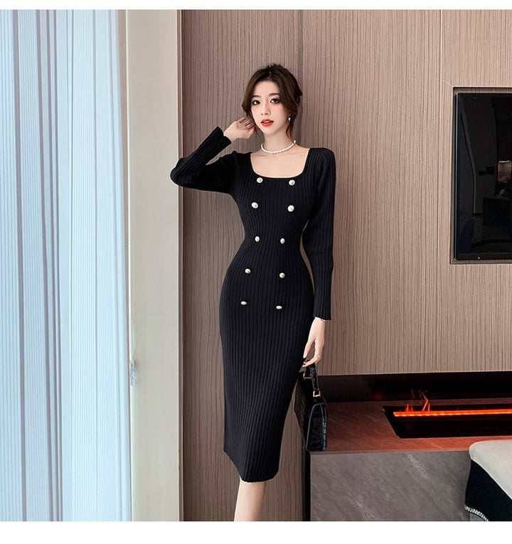 【dress】ダブルボタンニットワンピース　M18208