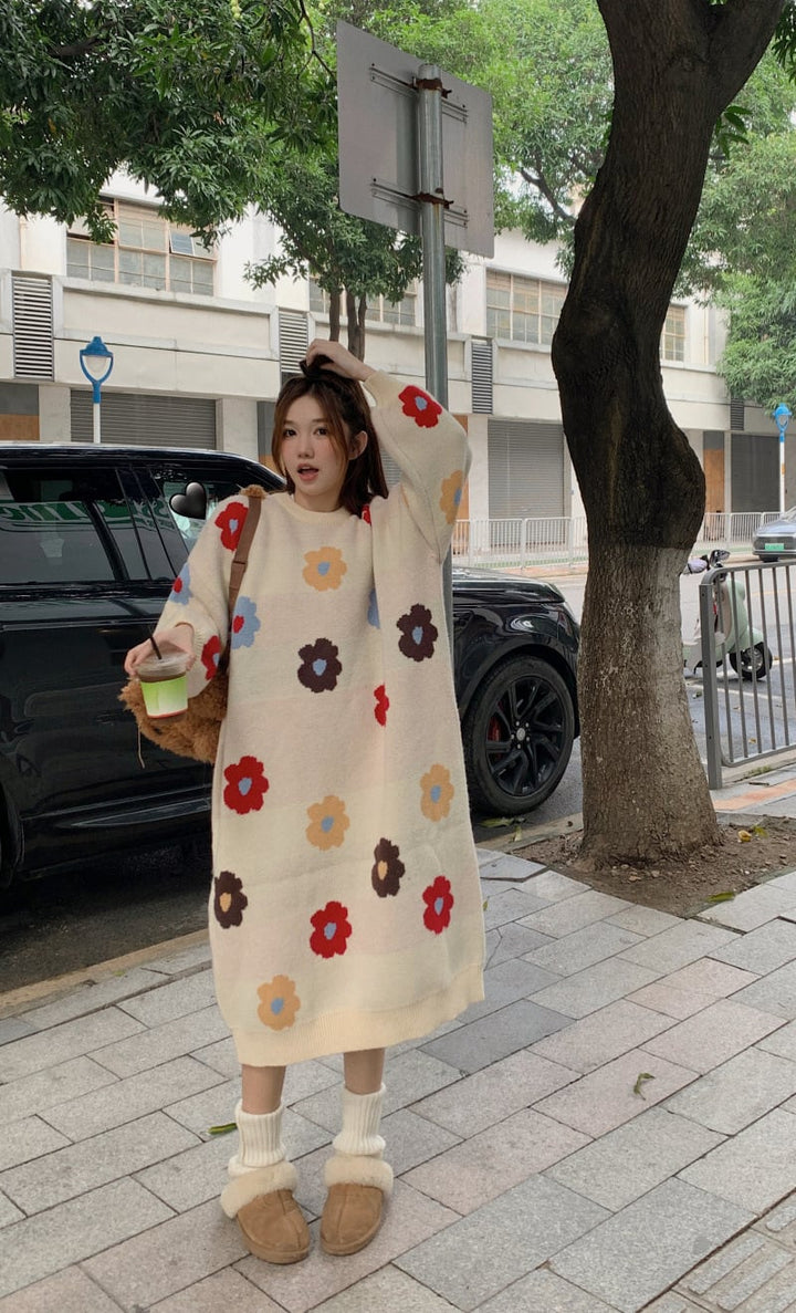 【dress】プリントニットワンピース　M26902
