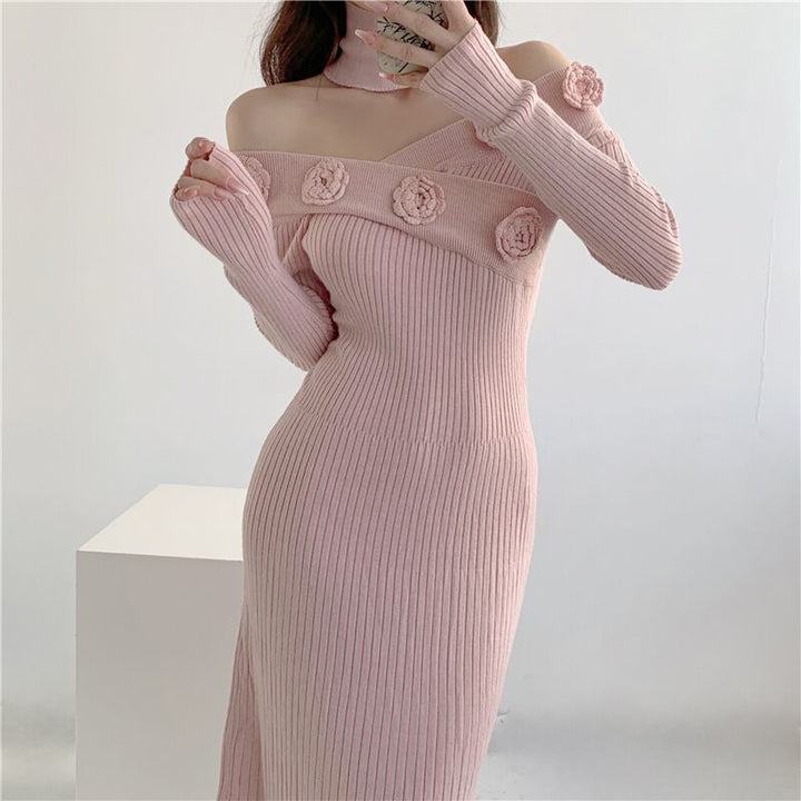 【dress】ボートネックニットワンピース　M18127