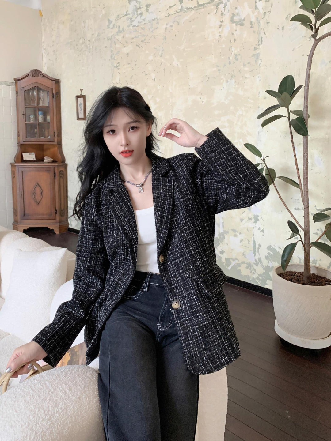 【outer】Vネックスーツジャケット　M18382