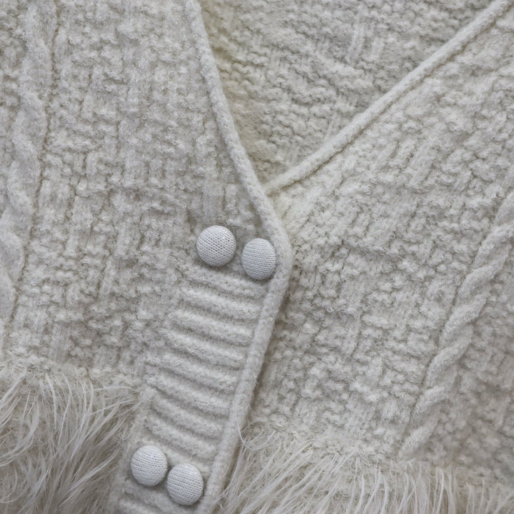 【tops】Vネックフェザーニット切り替えジレ　M17784