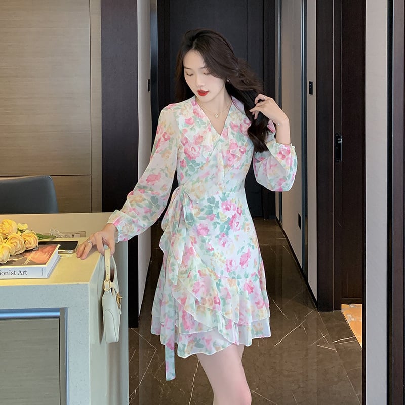 【dress】Vネック花柄ワンピース　M17956