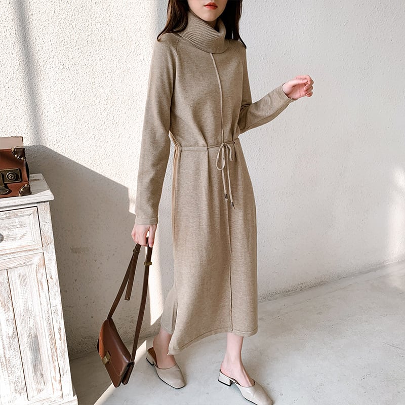 【dress】目立つ！ハイネック無地ニットワンピース　M17663