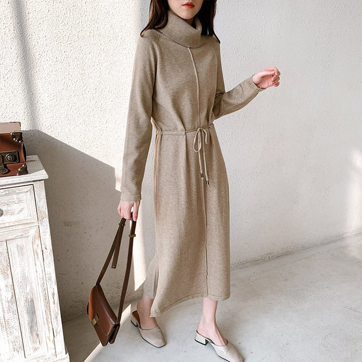 【dress】目立つ！ハイネック無地ニットワンピース　M17663