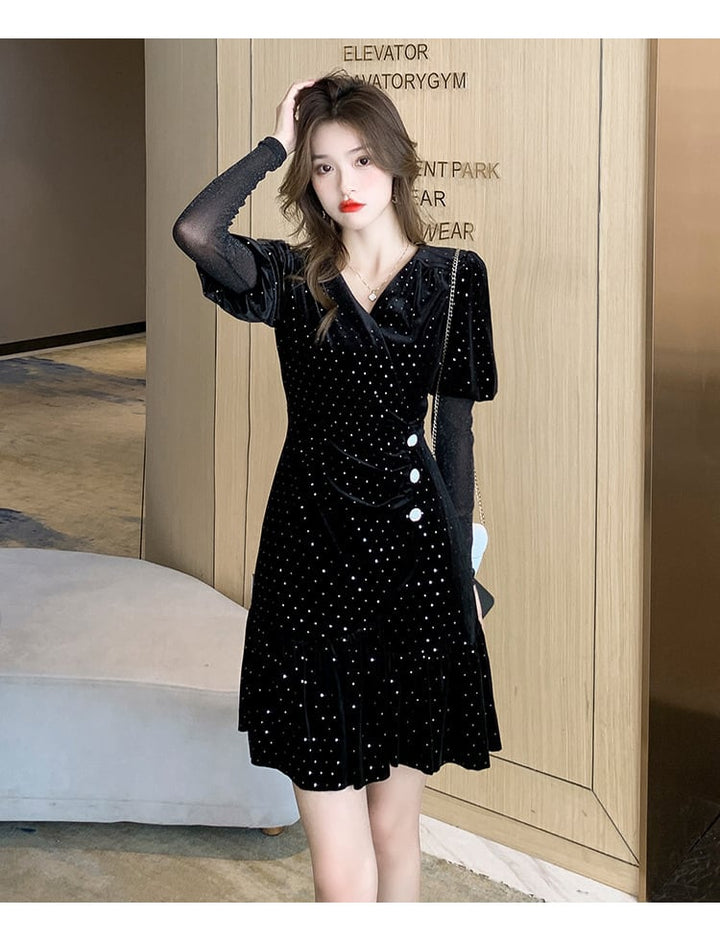 【dress】高級感 エレガント切り替えデートワンピース　M17391