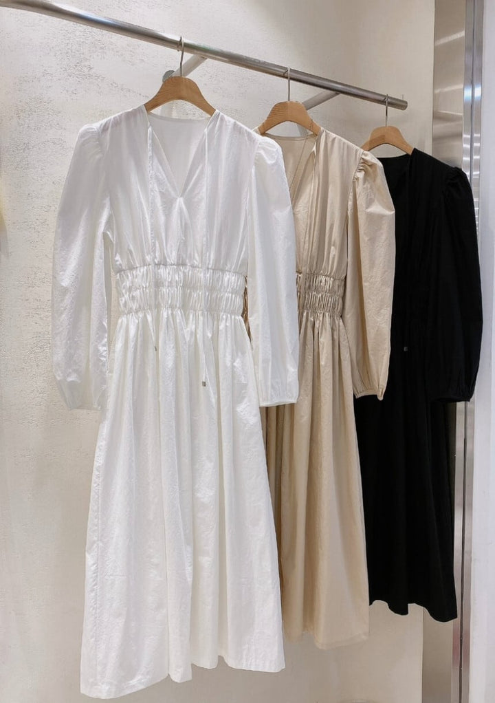 【dress】パフスリーブウエストギャザーワンピース　N2974