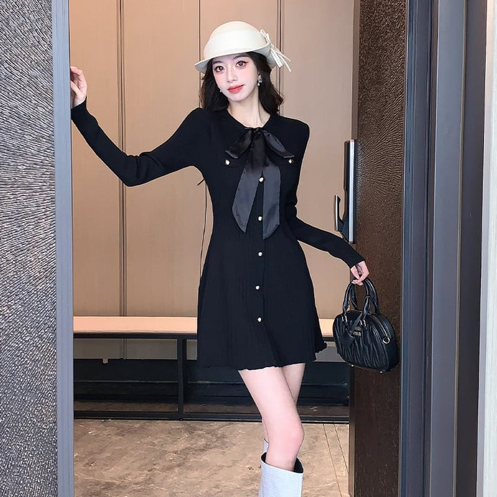 【dress】リボン付きニットワンピース　M28581