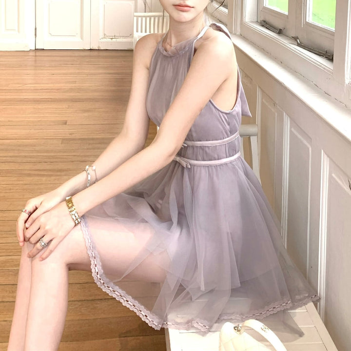 【dress】バックリボンチュールミニワンピース　M31380
