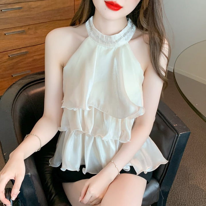 【tops】存在感 スウィートオシャレノースリーブトップス　M16751