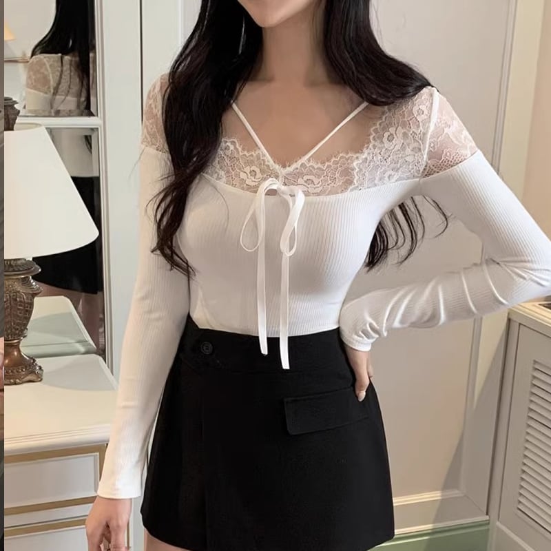 【tops】レースドッキングトップス Q7755