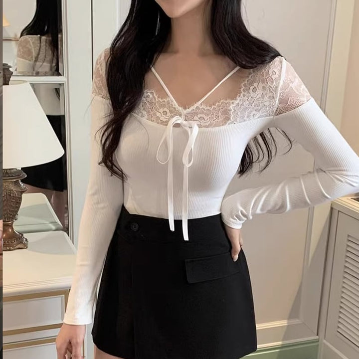 【tops】レースドッキングトップス Q7755