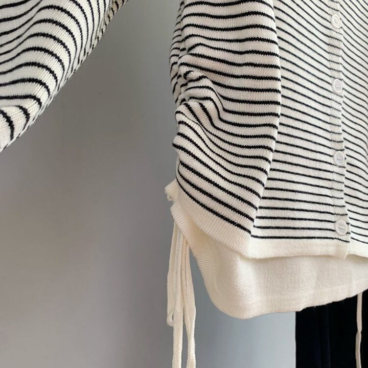 【tops】ボーダー柄切り替えニットトップス　M26522