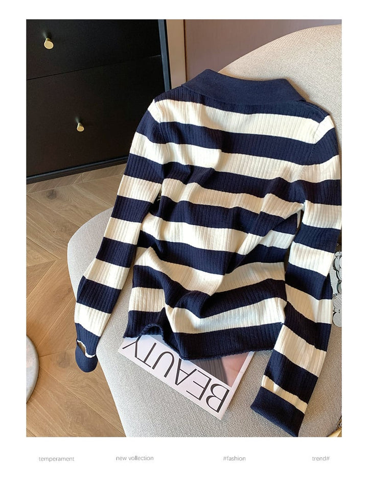 【tops】ボーダー柄ニットトップス　M28919