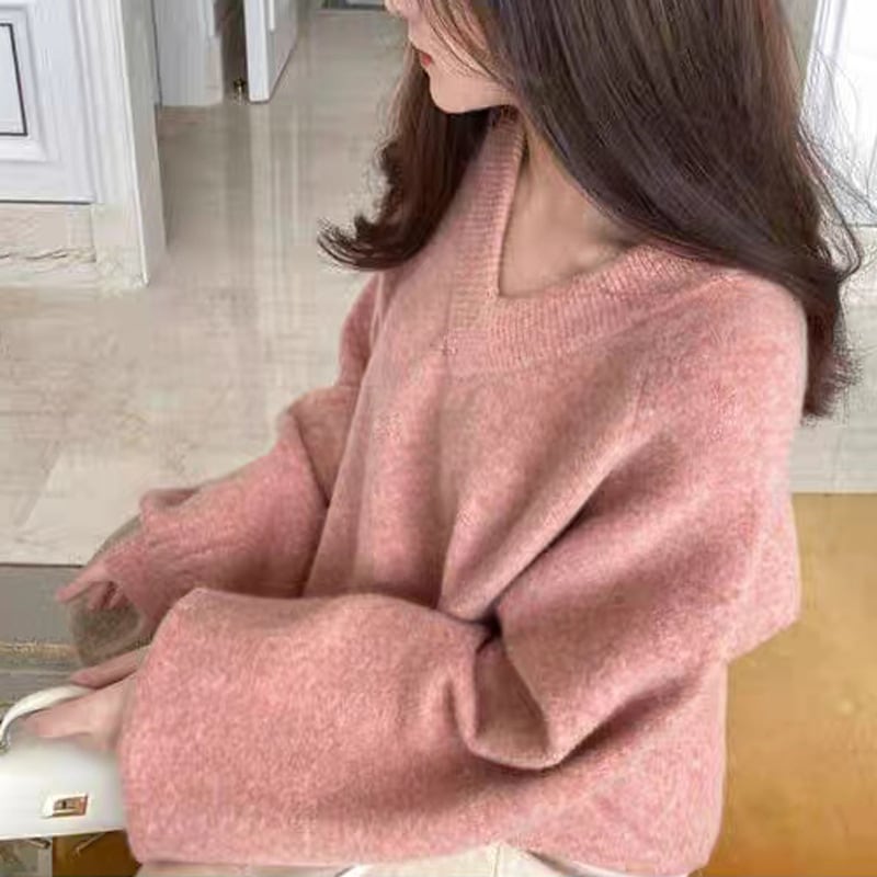 【tops】Vネック無地ニットセーター　M18102