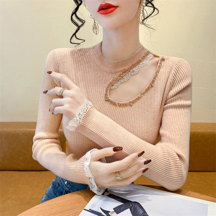 【tops】レース切り替えニットトップス　M28664