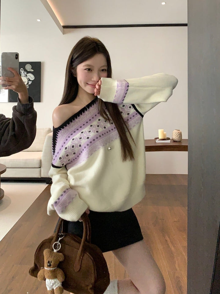 【tops】ジャカードニットセーター　M28843