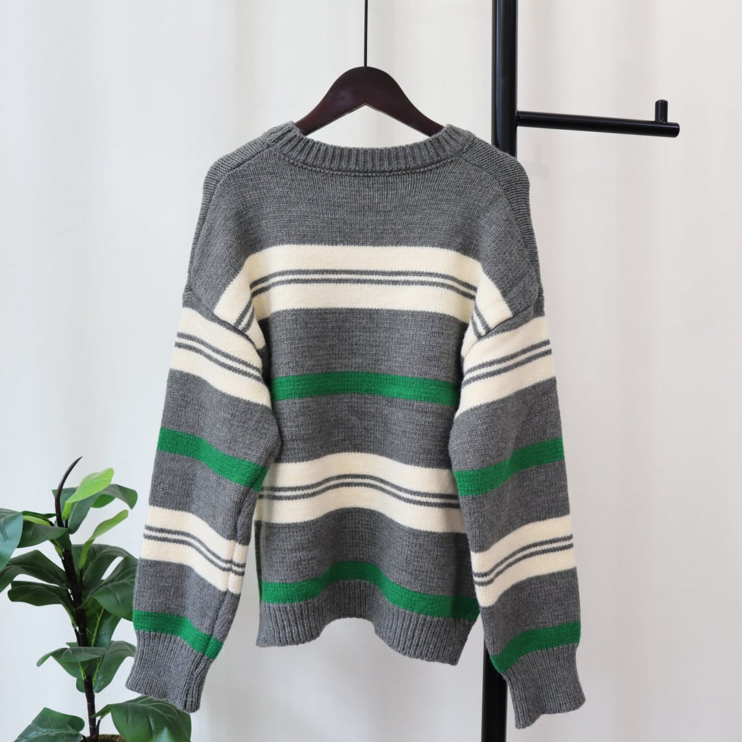 【tops】クルーネックボーダー柄ニットセーター　M17996
